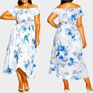 City Chic Dress NWT Blue Floral Maxi Wrap Plus 16 S 1X NEW Summer Ruffles NEW